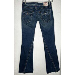 True Religion Jeans Womens 30 Blue Joey Twisted Flare Low Rise Flap Pockets Y2K